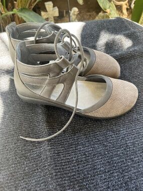Women's NAOT Lace-Up Cutout Flats in Gray